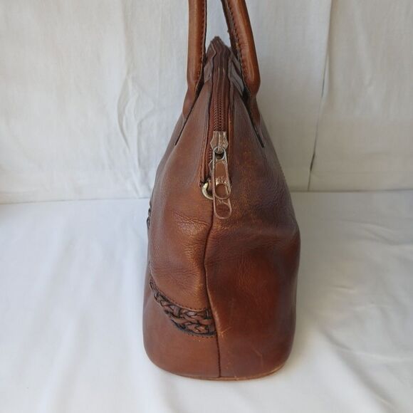 Dillards Woven Insert Brown Leather Bag Satchel Purse Vintage 90s Y2K - Picture 3 of 13